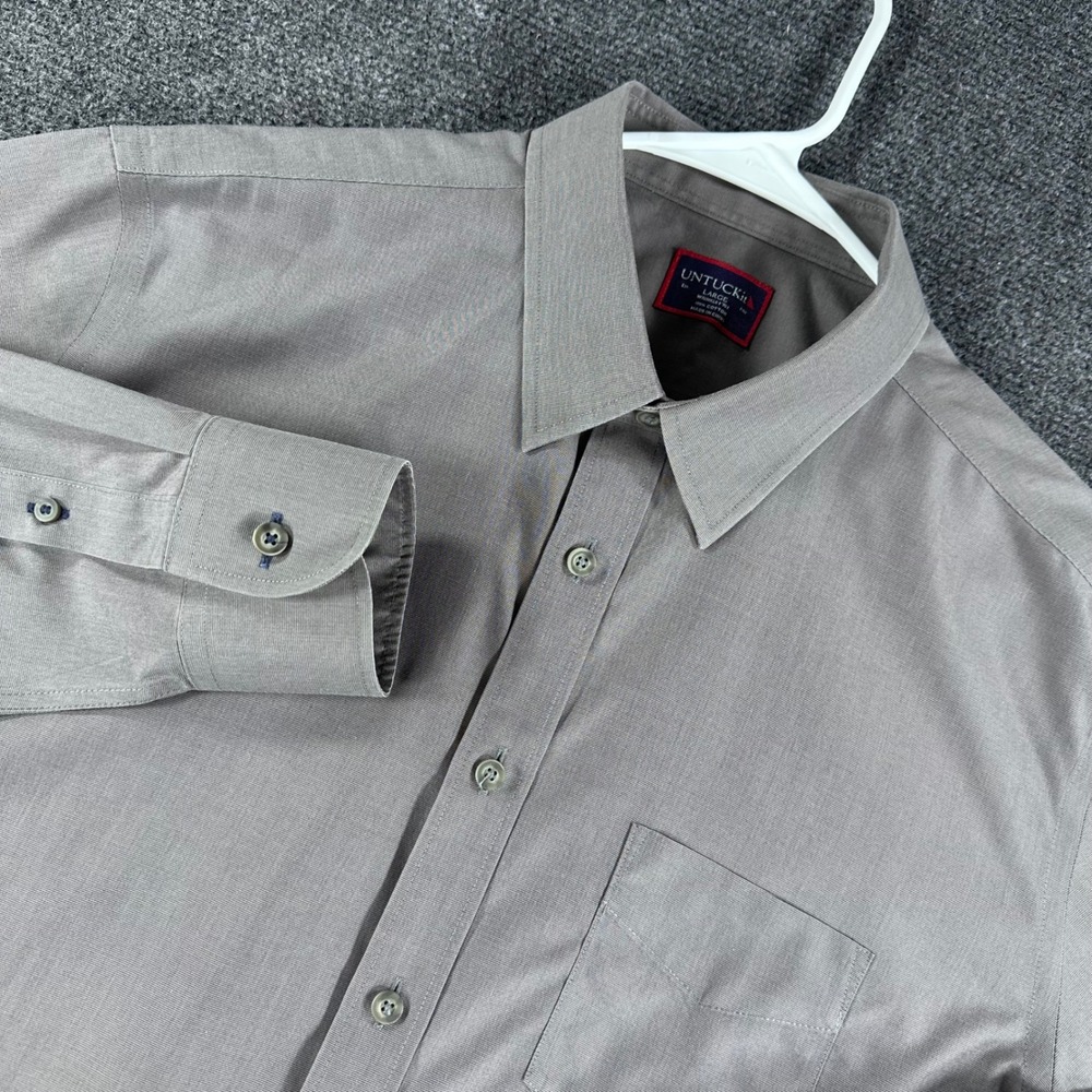 UNTUCKit Button Down Mens L Large Grey Sangiovese-WF Wrinkle Free Cotton‎ Shirt